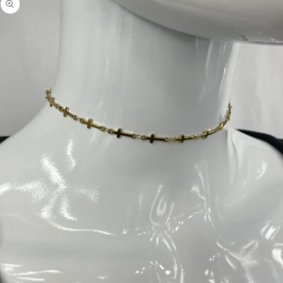 Cross Chain Stainless Steel Necklace Gold Plated Stainless Steel Handmade - Picture 3 of 11